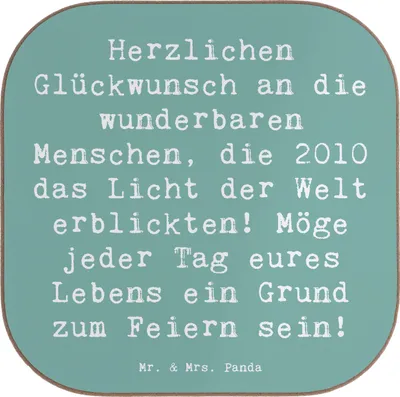 Produktbild von Mr. & Mrs. Panda Tischuntersetzer Spruch 2010 Geburtstag - Meeresbrise - Geschenk, gläseruntersetzer, Happy Birthday, Coaster, Untersetzer für Gläser, Freude, Geburtsjahr
