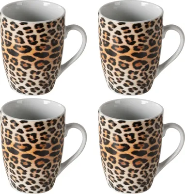 Produktbild von Kaffeetassen - 250 ml - Braun - Schwarz - Keramik - Leopardenmuster - 4er Set