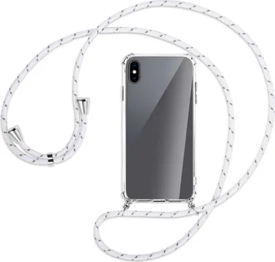 Produktbild von Handykette Backcover-Schutzhülle mit Band (Metall silberfarben) für Apple iPhone XS Max - weiß/grau