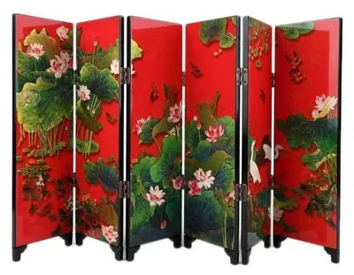 Immagine prodotto di lachineuse – Divisorio per ambienti in stile asiatico, in miniatura – Motivo: fiori di loto – Dimensioni: 24x47 cm
