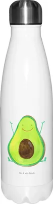 Produktbild von Mr. & Mrs. Panda Trinkflasche Avocado Glücklich - Weiß - Geschenk, Freude, Thermos, Wasserflasche, thermobehälter, Chaos, Frucht, Veggie, trinkflaschen, Edelstahlflasche