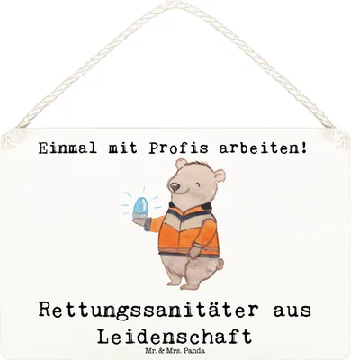 Produktbild von Mr. & Mrs. Panda Schild Rettungssanitäter Leidenschaft DIN A6 - Weiß - Geschenk, holzbild, wandtafel, hängeschild, Türschild, Holzschild