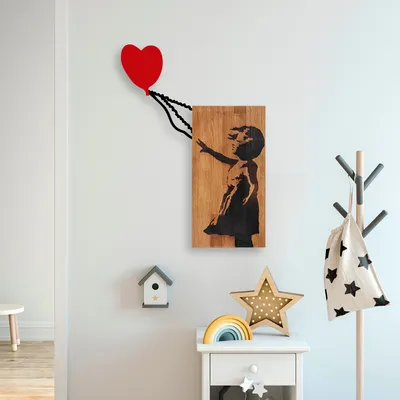 Image de Wallity, Banksy - 15, décoration murale, noyer, métal, 83 x 60 cm