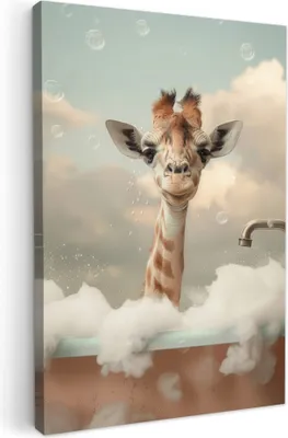 Produktbild von MuchoWow® - Leinwandbilder - Giraffe - Wilde Tiere - Bad - Schaumstoff, Wandbild, Wanddeko Bilder Wohnzimmer, 20x30 cm