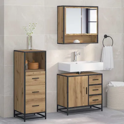 Immagine prodotto di vidaXL Set di mobili da bagno con ripiano 3 pezzi Materiale artigianale a base di legno di quercia