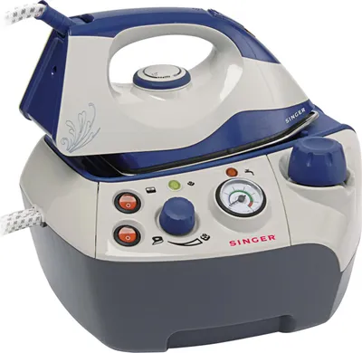 A steam iron station is shown against a white background.