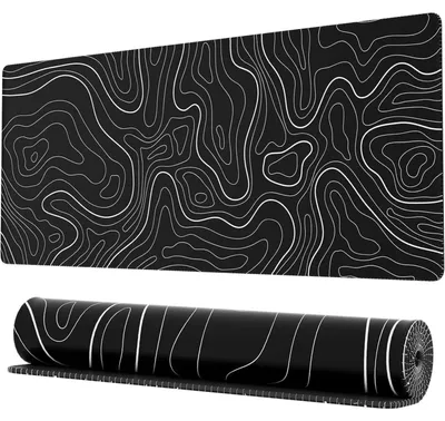 Productafbeelding van Ovenbird Gaming-muismat XL met gestikte randen, topografische kaart, antislip ondergrond, 80 x 30 cm, zwart