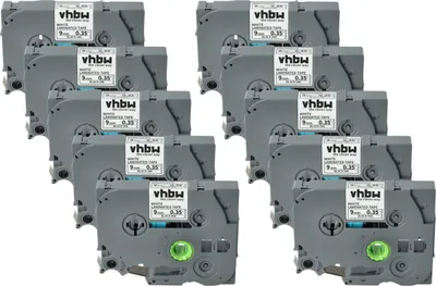 Produktbild von vhbw 10x Schriftband-Kassette kompatibel mit Brother PT H100R, P700 Etiketten-Drucker 8m x 9mm Schwarz auf Weiß