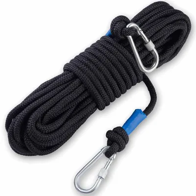 Produktbild von Tau Seil 10mm / 30m mit Karabiner Schwarz für Outdoor & Magnetfischen