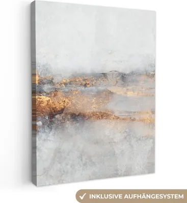 Produktbild von MuchoWow® - Leinwandbilder - Nebel - Gold - Abstrakt, Wandbild, Wanddeko Bilder Wohnzimmer, 90x120 cm