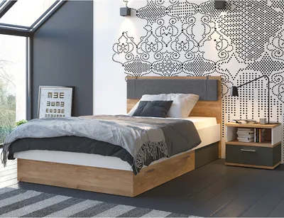 Produktbild von Jugendzimmer Set 2-teilig TOMAR-129 mit Bett 120x200 cm und Nachttisch in Eiche Nb. mit grau und weiß