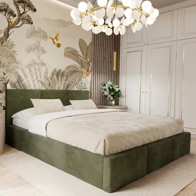 Produktbild von Muralo POLSTERBETT für Schlafzimmer Polsterbett mit Bettkasten und Gasdruckfeder Bett mit Polsterkopfteil Doppelbett 180x200 Bett mit Stauraum Khaki