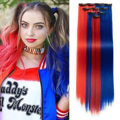 Obrázok produktu pre Clip-in predlžovanie vlasov, 10 kusov, 50 cm, farebné, rovné, syntetické, vhodné na párty, cosplay, festivaly