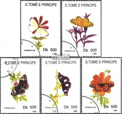 Produktbild von Briefmarken Sao Tome e Principe 1993 Mi 1399-1403 (kompl.Ausg.) gestempelt Blütenbestäubende Schmetterlinge