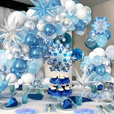 Produktbild von Ballonbogen 5 m, 7 Folienballons und 101 Latexballons, für Kindergeburtstag, blau