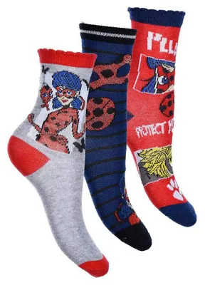 Produktbild von Miraculous Ladybug Kindersocken, 3er-Pack, grau-rot-blau, Größe:23-26