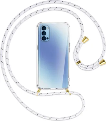 Produktbild von Handykette Backcover-Schutzhülle mit Band (Metall goldfarben) für Oppo Reno5 4G/5G - weiß/grau