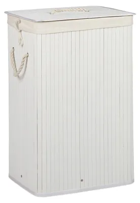 Productafbeelding van Relaxdays wasmand van bamboe, met deksel, rechthoekig, XL, 83 liter, inklapbare wasverzamelaar, afmetingen (hoogte x breedte x diepte): 65,5 x 43,5 x 33,5 cm, wit