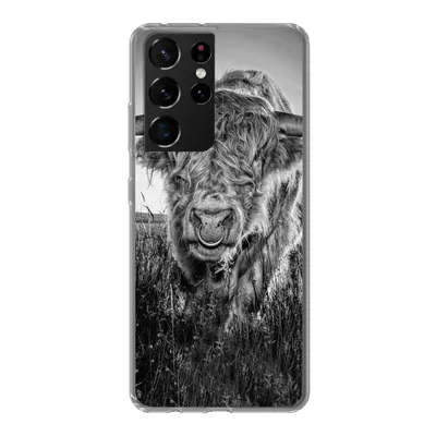 Produktbild von MuchoWow® Handyhülle Schutzhülle Hülle für Samsung Galaxy S21 Ultra Schottischer Highlander - Schwarz und Weiß Silikon Softcase Handy Hülle - Mobiltelefon