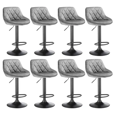 Produktbild von 8er-Set Barhocker Barstuhl Tresenhocker Küchenstühle Samt Hocker Höhenverstellbar Chorm- Hellgrau
