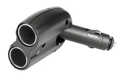 Obrázek produktu pro Hama 2-way Distributor - Cigarette Lighter Socket 180°, 12 V, Černá
