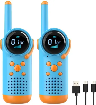Produktbild von Kinder Walkie Talkie Set 2er Blau, Wiederaufladbares Funkgerät Spielzeug mit LED für Outdoor