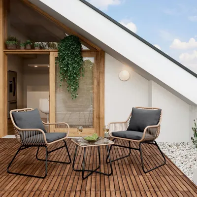 Produktbild von Balkonmöbel-Set Balkonmöbelgarnitur Balkonset Willmar 3-teilig Polyrattan Beige