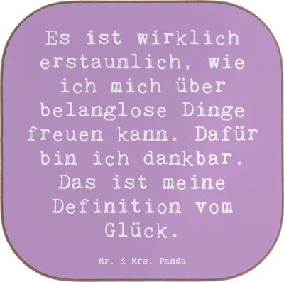 Produktbild von Mr. & Mrs. Panda Tischuntersetzer Spruch Dankbarkeit für kleine Dinge - Lavendeltraum - Geschenk, Gefühl, Zitat, Achtsamkeit, Motivation, Flaschenuntersetzer, Wunder