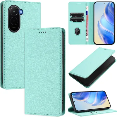 Produktbild von Litchi Leder Handyhülle für Xiaomi Poco M7 4G Wallet Kartenfächer Standfunktion Hülle Türkis