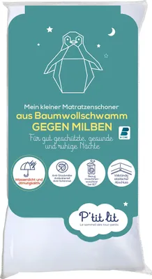 Produktbild von P'tit lit - Anti-Staubmilben-Baby-Matratzenschoner | Wasserdichter Matratzenschoner 60x120 cm - Frottee aus 100% Baumwolle - Saugfähig und leise - ®