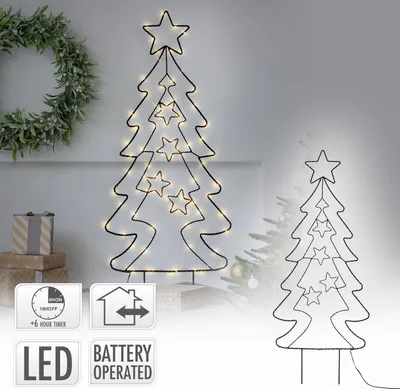 Produktbild von ECD Germany LED Gartenstecker Weihnachtsbaum 87 cm 90 Warmweiße LEDs Timer Batteriebetrieben Innen/Außen aus Metall LED Baum Weihnachten Dekoration