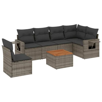 Produktbild von vidaXL 7-tlg. Garten-Sofagarnitur mit Kissen Grau Poly Rattan