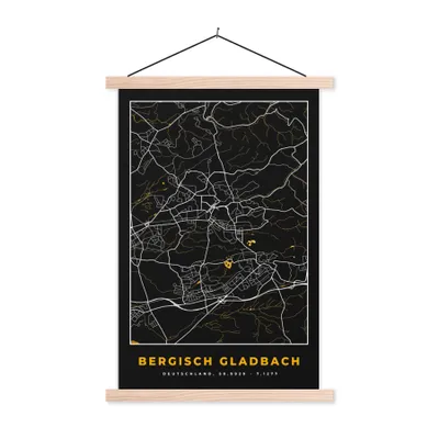 Produktbild von MuchoWow® Textilposter Stadtplan - Deutschland - Gold - Bergisch Gladbach - Karte 120x180 cm mit holzfarbenen Rahmen - Textil-Plakat