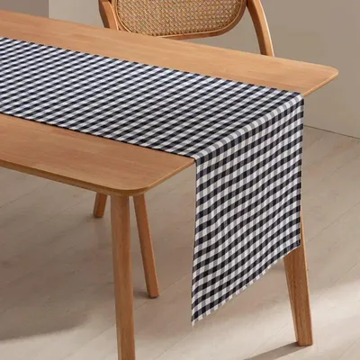 Obrázek produktu pro Bavlněný ubrus GAMUSI VICHY – odolný proti skvrnám, klasický kostkovaný vzor, 45 × 170 cm, modrý