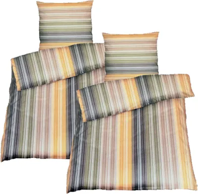 Produktbild von Hochwertige Baumwoll Bettwäsche Gestreift Braun Renforce 155x220 80x80: 4tlg.