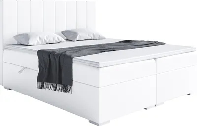 Produktbild von MEBLINI Boxspringbett mit Bettkasten - Gepolstert Doppelbett mit Matratze und Topper - Polsterbett mit Stauraum - Bett mit Kopfteil - Stauraumbett - PURO - 200x200 - H3/Weiß Kunstleder
