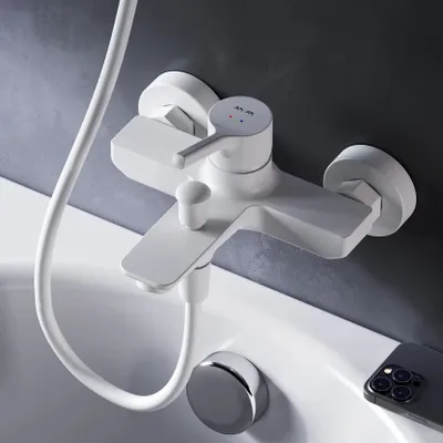 Produktbild von AM.PM Badewannenarmatur Wannenarmatur Weiß Einhebelmischer Wandmontage Bad Messing Badewannen Armaturen