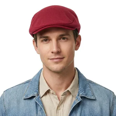 Produktbild von Schiebermütze Herren Strick Flatcap Newsboy Barett Weinrot M-L Polyester Baumwolle