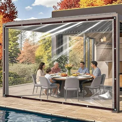 Imagen del producto de Lona de protección Silecomplaza, impermeable, con ojales, 3.5 x 3.5 m. Lona de tela transparente con ojales, resistente al desgarro y a los rayos UV. Lona de protección premium para jardín, camping, madera, coche, transparente