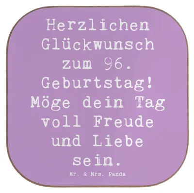 Produktbild von Mr. & Mrs. Panda Tassenuntersetzer Spruch 96. Geburtstag Freude - Lavendeltraum - Geschenk, gläseruntersetzer, Feier, besonderer Tag, Coaster, Glückwunsch, Herzlichen
