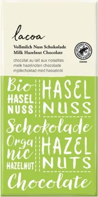A chocolate bar wrapper with brand name and product description.