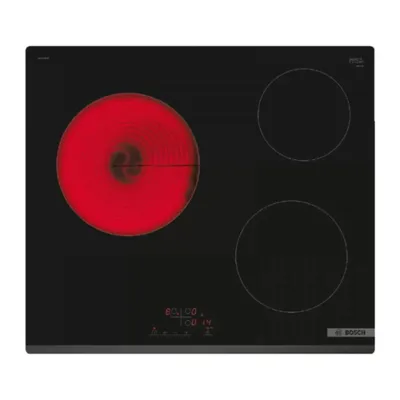 Produktbild von Kochfeld, Bosch PKM631BB2E SER4, Elektrokochfeld, 60 cm, 3 Zonen (23cm), schwarz, Aufputzmontage ohne Rahmen