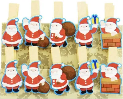 Produktbild von Oblique Unique 10 Mini Wäscheklammern Holz Miniklammern Deko Klammern -Weihnachtsmann