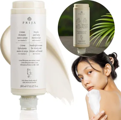 Productafbeelding van PRIJA 2-in-1 hydraterende handcrème, bodylotion met vitamine E, navulling voor dispenser, 360 ml