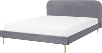 Zdjęcie produktu dla BELIANI Łóżko szare tapicerowane welurem 180 x 200 cm minimalistyczny wygląd złote nóżki ze stelażem i zagłówkiem