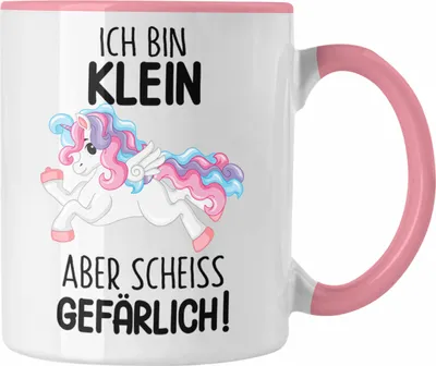 Produktbild von Trendation - Lustige Ich Bin Klein Aber Gefährlich Tasse Mit Spruch Einhorn Kaffeetasse Geschenk Mama Freundin Kollegin Geschenkidee Arbeit Frauen (Rosa)
