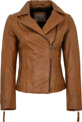 Produktbild von 7eleven - Damen Lederjacke Bikerjacke Lammnappa cognac Größe 44