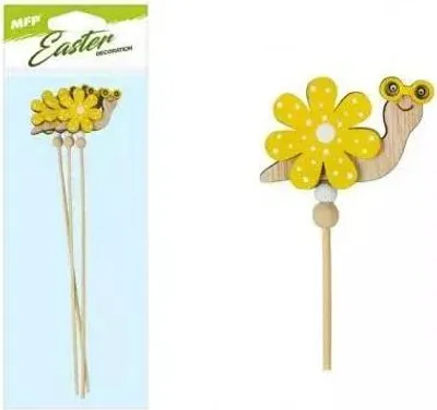 Image de Décoration de Pâques escargot sur bâton jaune 28 cm 3 pièces