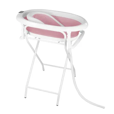 Produktbild von 2 in 1 Faltbare Babybadewanne mit Ständer,Ergonomisches Baby Bathtub Babywanne Wanne mit Rutschfeste Badesitz& Ablaufsystem,Babywanne für 0-36 Monate