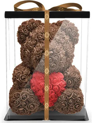 Produktbild von Rosen Bär Blumenbär mit Geschenkbox Geburtstagsgeschenk für Frauen Geschenk für Freundin zum Geburtstag Jahrestag Rose Teddybär Geschenk Braun 40 cm